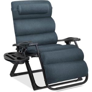 imageBest Choice Products Oversized Zero Gravity Chair Folding Outdoor Patio Recliner XL Anti Gravity Lounger wRemovable Cushion Cup Holder Side Tray 350lb Capacity  Onyx BlackGraphite Blue