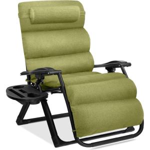 imageBest Choice Products Oversized Zero Gravity Chair Folding Outdoor Patio Recliner XL Anti Gravity Lounger wRemovable Cushion Cup Holder Side Tray 350lb Capacity  Onyx BlackLime Green