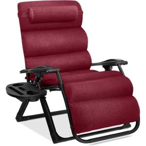 imageBest Choice Products Oversized Zero Gravity Chair Folding Outdoor Patio Recliner XL Anti Gravity Lounger wRemovable Cushion Cup Holder Side Tray 350lb Capacity  Onyx BlackBurgundy