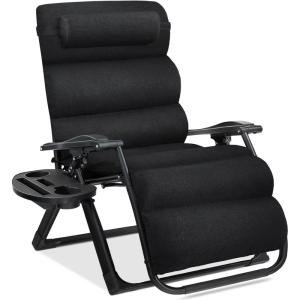 imageBest Choice Products Oversized Zero Gravity Chair Folding Outdoor Patio Recliner XL Anti Gravity Lounger wRemovable Cushion Cup Holder Side Tray 350lb Capacity  Onyx BlackOnyx Black