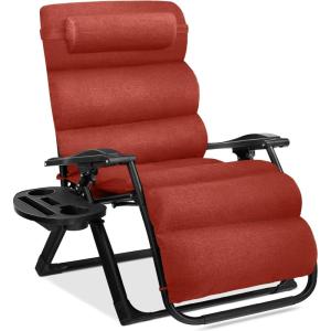 imageBest Choice Products Oversized Zero Gravity Chair Folding Outdoor Patio Recliner XL Anti Gravity Lounger wRemovable Cushion Cup Holder Side Tray 350lb Capacity  Onyx BlackBurnt Orange