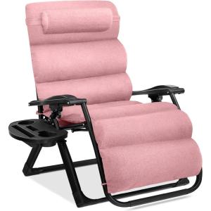 imageBest Choice Products Oversized Zero Gravity Chair Folding Outdoor Patio Recliner XL Anti Gravity Lounger wRemovable Cushion Cup Holder Side Tray 350lb Capacity  Onyx BlackPink