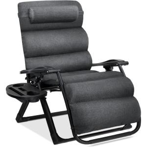 imageBest Choice Products Oversized Zero Gravity Chair Folding Outdoor Patio Recliner XL Anti Gravity Lounger wRemovable Cushion Cup Holder Side Tray 350lb Capacity  Onyx BlackFossil Gray