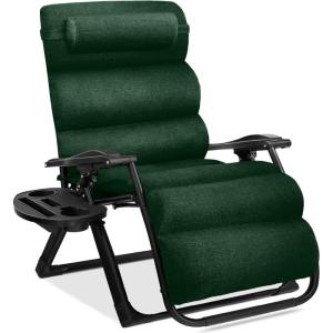 imageBest Choice Products Oversized Zero Gravity Chair Folding Outdoor Patio Recliner XL Anti Gravity Lounger wRemovable Cushion Cup Holder Side Tray 350lb Capacity  Onyx BlackForest Green