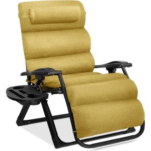 imageBest Choice Products Oversized Zero Gravity Chair Folding Outdoor Patio Recliner XL Anti Gravity Lounger wRemovable Cushion Cup Holder Side Tray 350lb Capacity  Onyx BlackSunflower Yellow