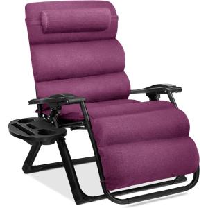imageBest Choice Products Oversized Zero Gravity Chair Folding Outdoor Patio Recliner XL Anti Gravity Lounger wRemovable Cushion Cup Holder Side Tray 350lb Capacity  Onyx BlackAmethyst Purple