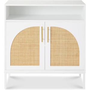 imageBest Choice Products Rattan Sideboard Buffet Cabinet Entryway Table Accent Storage Cabinet Console Table for Hallway Living Room Dining Room  BrownWhite