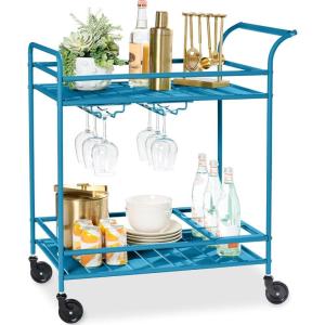 imageBest Choice Products Rolling Bar Cart Mobile Home Bar Serving Cart Serving Station w 2 Tier Shelves Wine Rack Lockable Wheels  PeacockPeacock