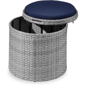 imageBest Choice Products Round Wicker Ottoman Multipurpose Outdoor Furniture for Patio Backyard Additional Seating Footrest Side Table wStorage Removable Cushions  BrownBeigeGrayNavy