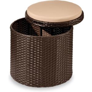 imageBest Choice Products Round Wicker Ottoman Multipurpose Outdoor Furniture for Patio Backyard Additional Seating Footrest Side Table wStorage Removable Cushions  BrownBeigeBrownBeige