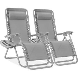 imageBest Choice Products Set of 2 Adjustable Steel Mesh Zero Gravity Lounge Chair Recliners wPillows and Cup Holder Trays  StardewDove Gray