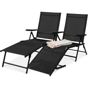 imageBest Choice Products Set of 2 Outdoor Patio Chaise Lounge Chair Adjustable Reclining Folding Pool Lounger for Poolside Deck Backyard wSteel Frame 250lb Weight Capacity  BlackBlack
