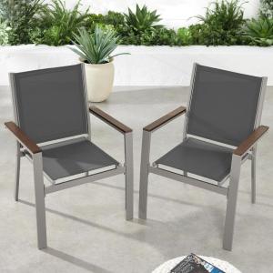 imageBest Choice Products Set of 2 Stackable Outdoor Textilene Chairs AllWeather Conversation Dining Accent Furniture wArmrests  BrownBrownTaupeCharcoal