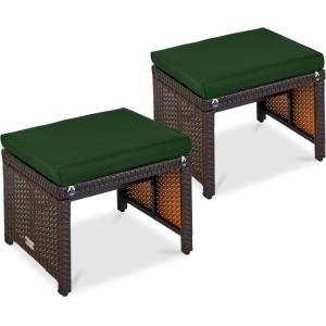 imageBest Choice Products Set of 2 Wicker Ottomans Multipurpose Outdoor Furniture for Patio Backyard Additional Seating Footrest Side Table wRemovable Cushions Steel Frame  GrayCreamMidnight GreenBrown