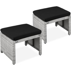 imageBest Choice Products Set of 2 Wicker Ottomans Multipurpose Outdoor Furniture for Patio Backyard Additional Seating Footrest Side Table wRemovable Cushions Steel Frame  GrayCreamGrayBlack