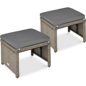 imageBest Choice Products Set of 2 Wicker Ottomans Multipurpose Outdoor Furniture for Patio Backyard Additional Seating Footrest Side Table wRemovable Cushions Steel Frame  GrayCreamCement GrayTaupe