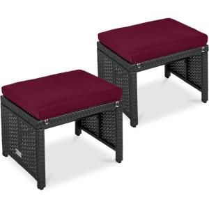 imageBest Choice Products Set of 2 Wicker Ottomans Multipurpose Outdoor Furniture for Patio Backyard Additional Seating Footrest Side Table wRemovable Cushions Steel Frame  GrayCreamDeep BurgundyBlack