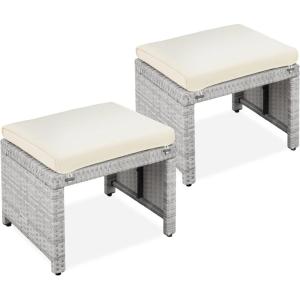 imageBest Choice Products Set of 2 Wicker Ottomans Multipurpose Outdoor Furniture for Patio Backyard Additional Seating Footrest Side Table wRemovable Cushions Steel Frame  GrayCreamGrayCream