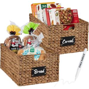 imageBest Choice Products Set of 4 9x12in Water Hyacinth Pantry Baskets Woven Organizers wChalkboard Label Chalk Marker  NaturalChestnut