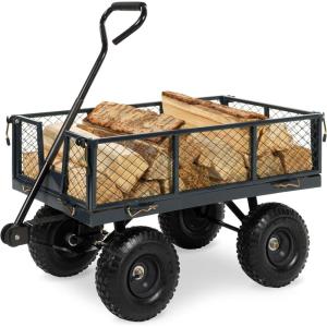 imageBest Choice Products Utility Garden Cart Wagon for Lawn Yard wHeavyDuty Steel 400lb Weight Capacity Removable Sides Long Handle 10in Tires  GrayGray