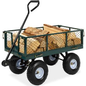 imageBest Choice Products Utility Garden Cart Wagon for Lawn Yard wHeavyDuty Steel 400lb Weight Capacity Removable Sides Long Handle 10in Tires  GrayGreen