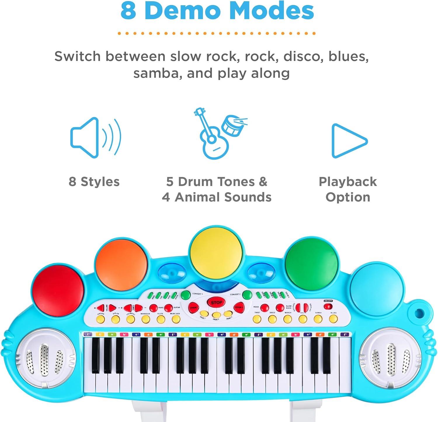 imageBest Choice Products 37Key Kids Electronic Musical Instrument Piano Learning Toy Keyboard wMultiple Sounds Lights Microphone Stool  BlueMulticolor
