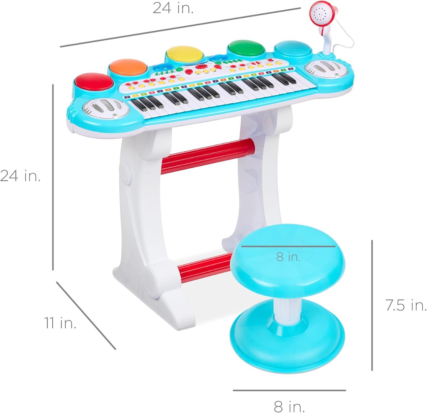 imageBest Choice Products 37Key Kids Electronic Musical Instrument Piano Learning Toy Keyboard wMultiple Sounds Lights Microphone Stool  BlueMulticolor
