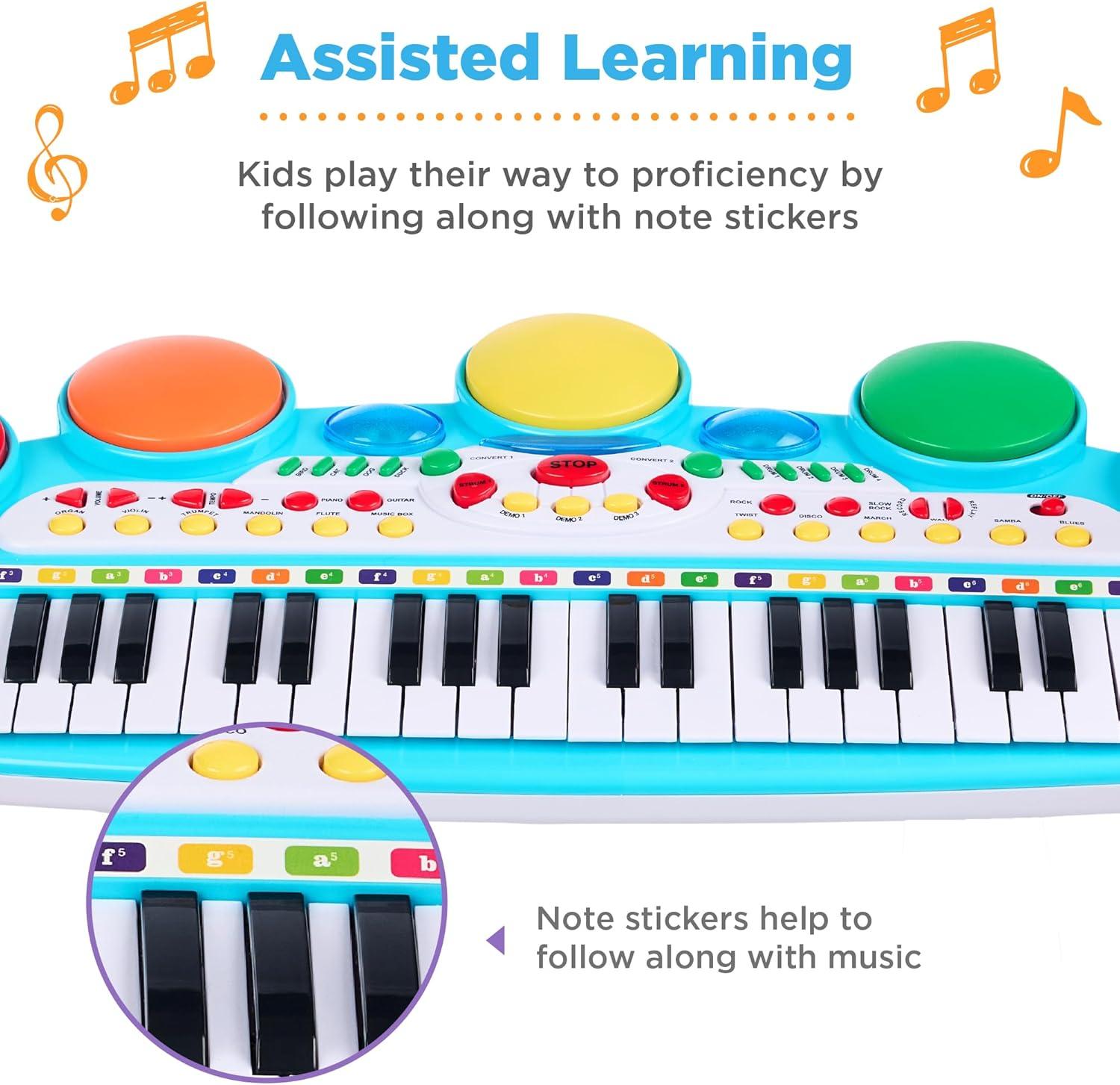 imageBest Choice Products 37Key Kids Electronic Musical Instrument Piano Learning Toy Keyboard wMultiple Sounds Lights Microphone Stool  BlueMulticolor