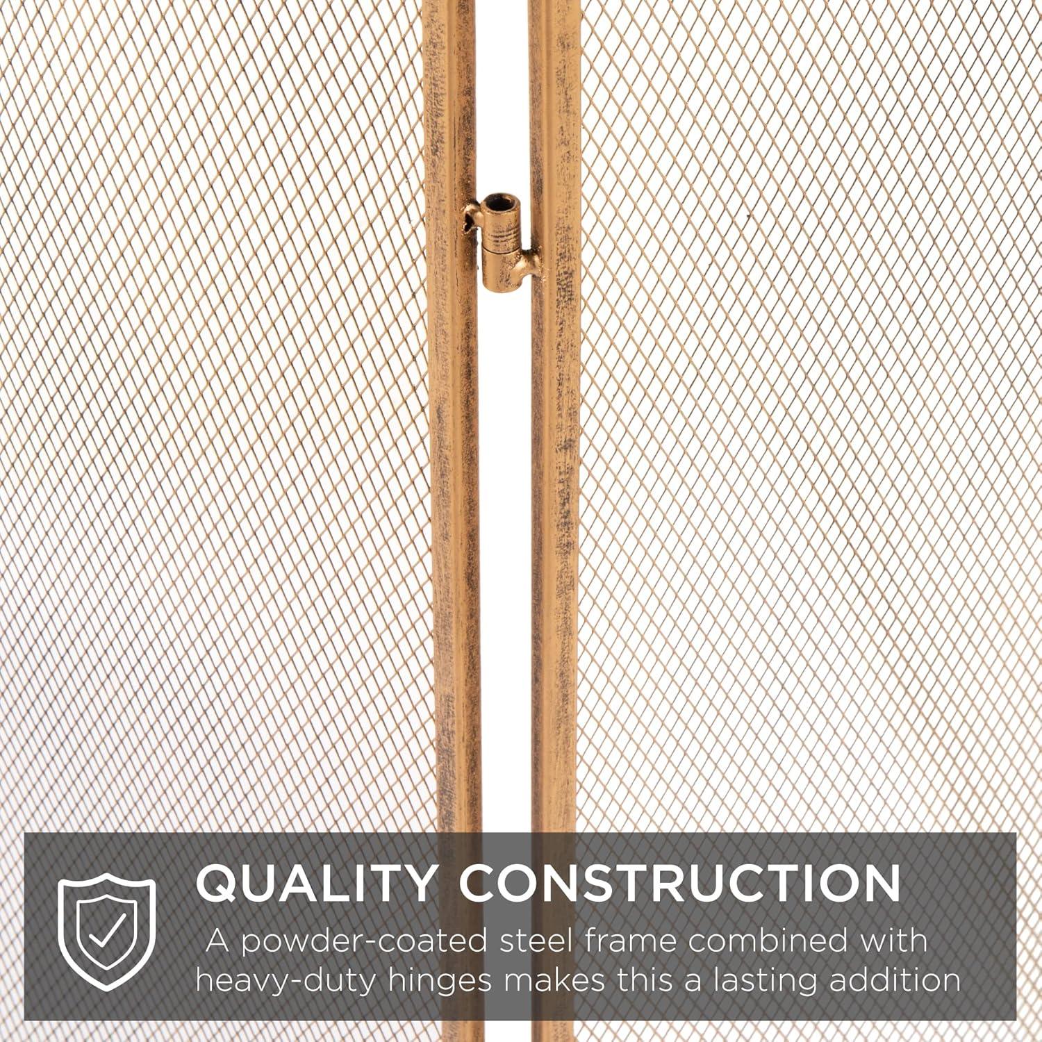 imageBest Choice Products 475x2725in 3Panel Simple Steel Mesh Fireplace Screen Fire Spark Guard Grate for Living Room Home Decor wRustic Worn Finish  BlackAntique Gold