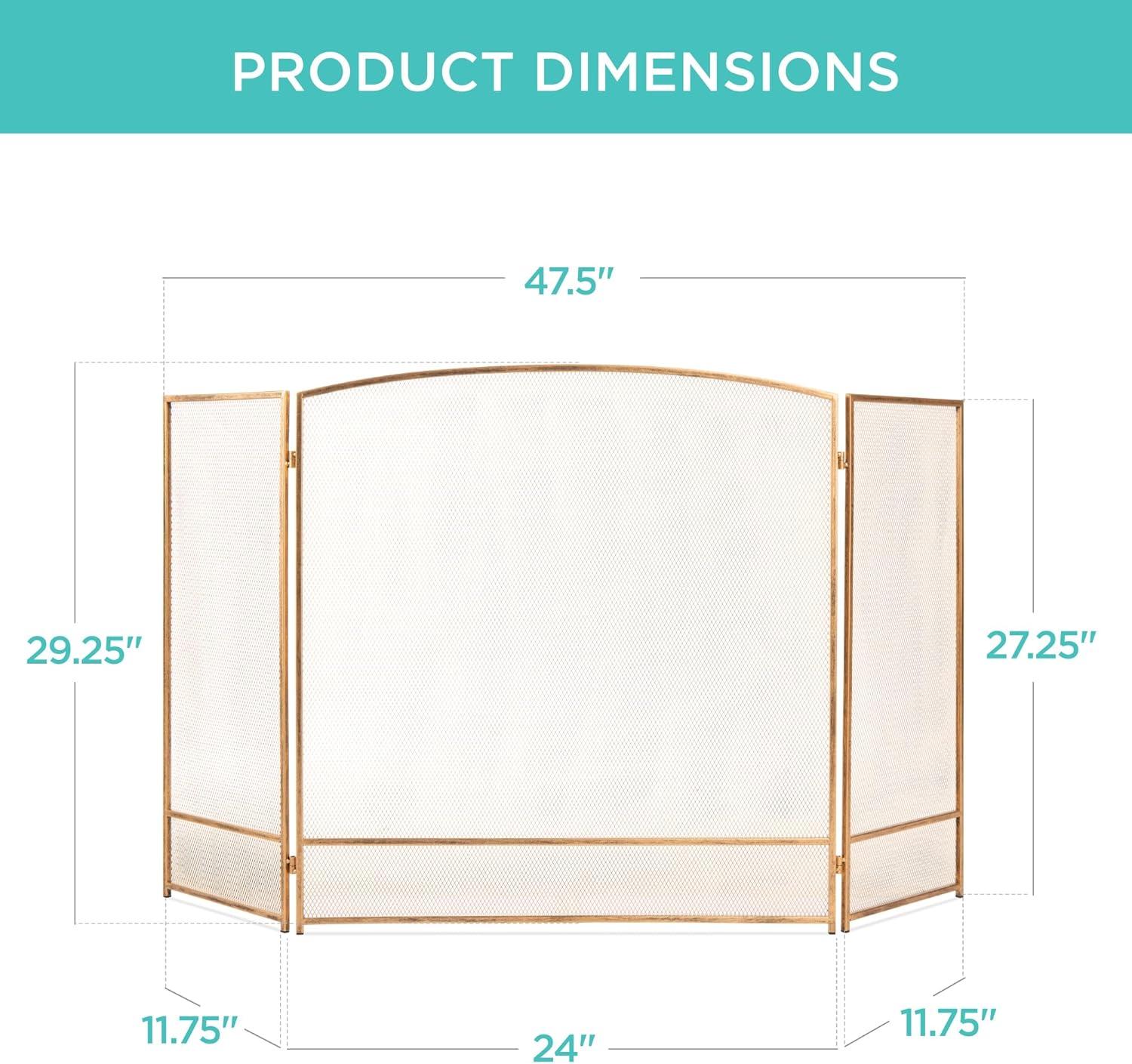 imageBest Choice Products 475x2725in 3Panel Simple Steel Mesh Fireplace Screen Fire Spark Guard Grate for Living Room Home Decor wRustic Worn Finish  BlackAntique Gold