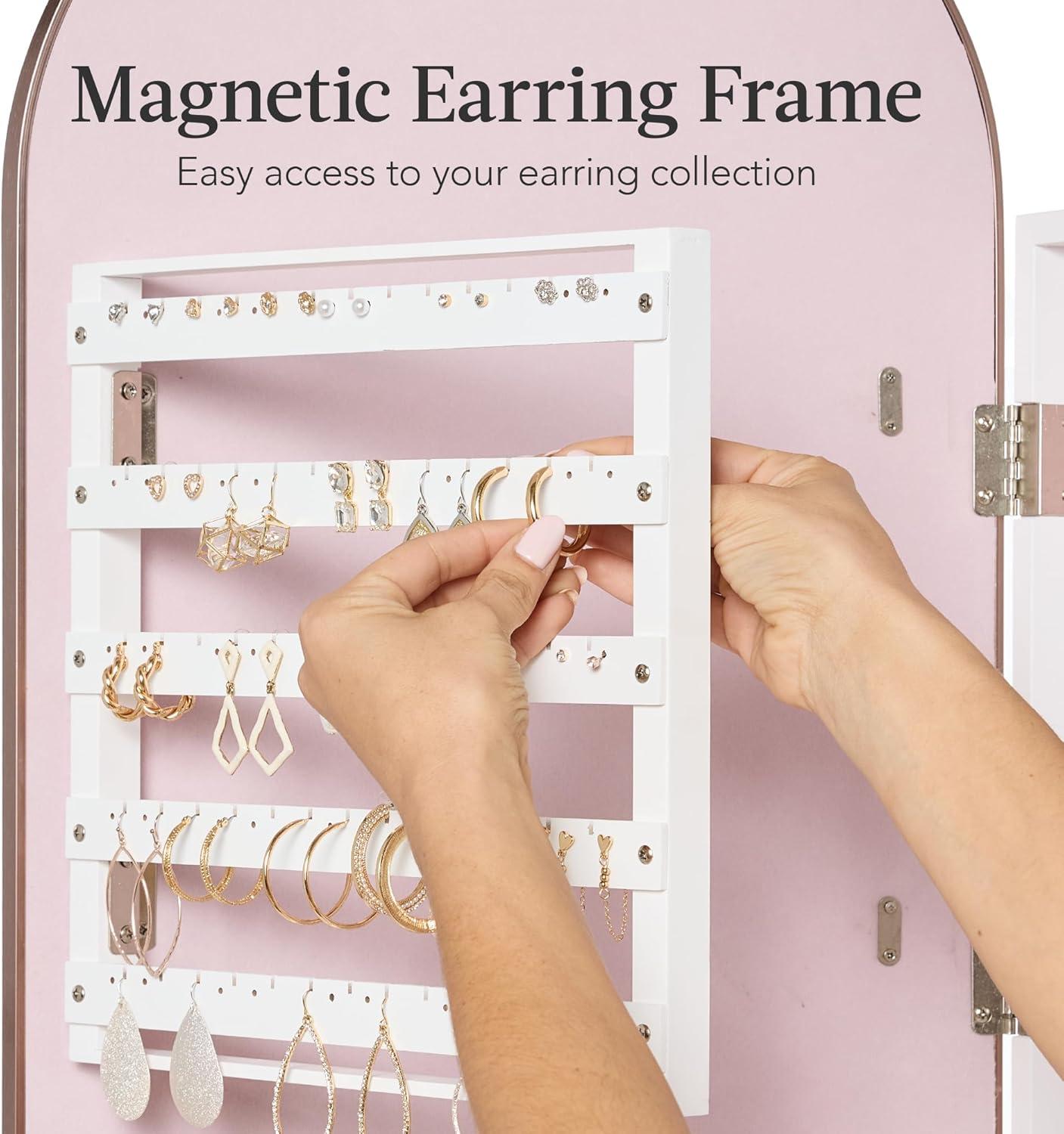 imageBest Choice Products Arch Mirror Jewelry Cabinet Jewelry Storage Organizer Armoire Lockable Wall or Door Mountable FullLength Mirror  SilverRose Gold