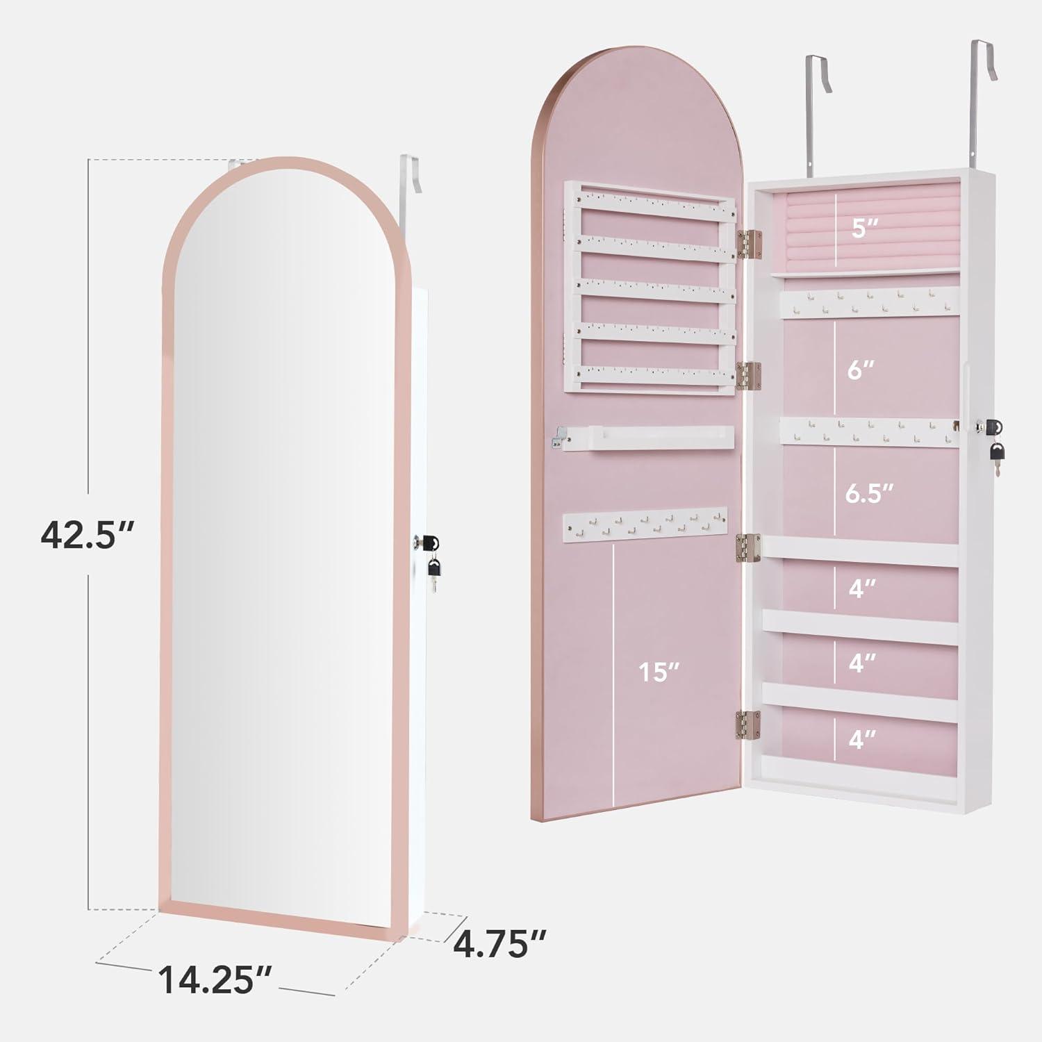imageBest Choice Products Arch Mirror Jewelry Cabinet Jewelry Storage Organizer Armoire Lockable Wall or Door Mountable FullLength Mirror  SilverRose Gold