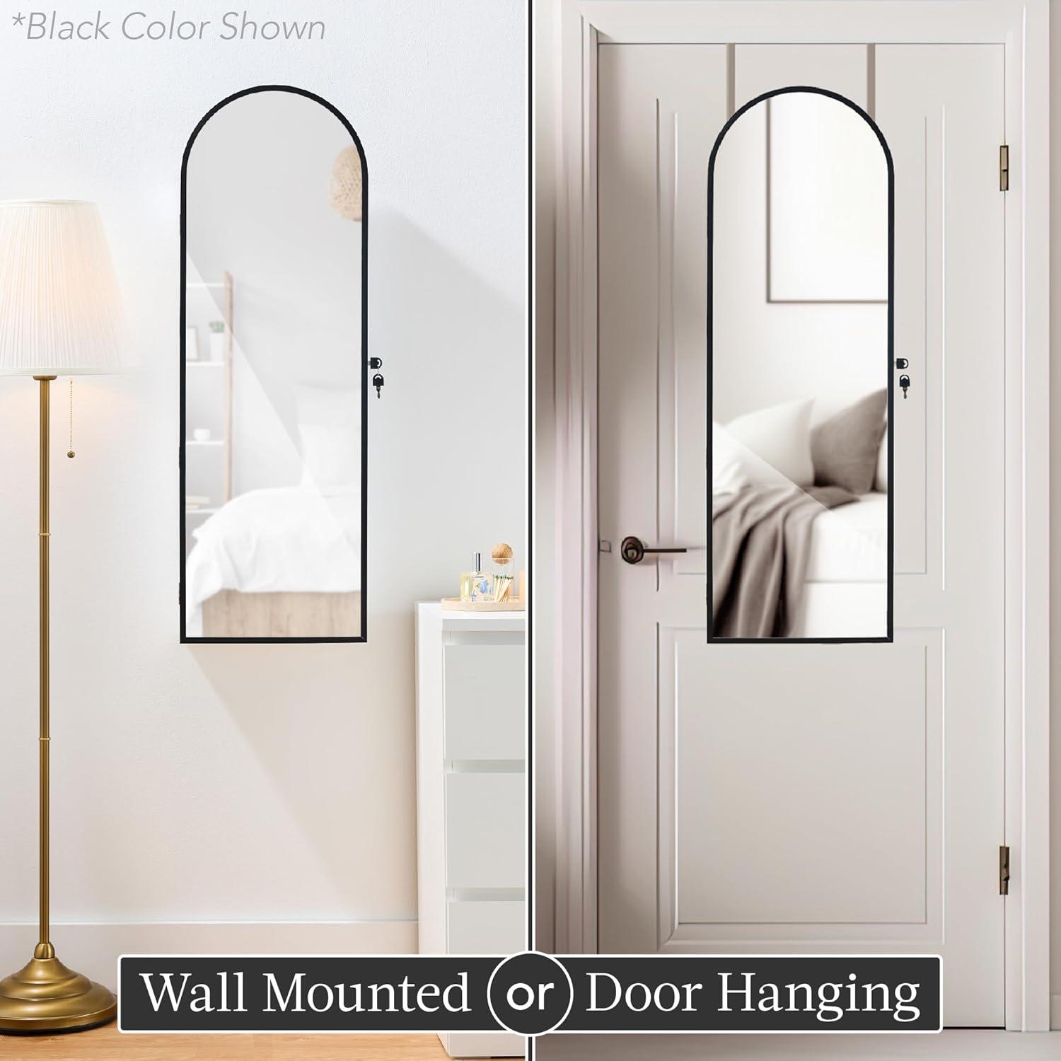 imageBest Choice Products Arch Mirror Jewelry Cabinet Jewelry Storage Organizer Armoire Lockable Wall or Door Mountable FullLength Mirror  SilverRose Gold