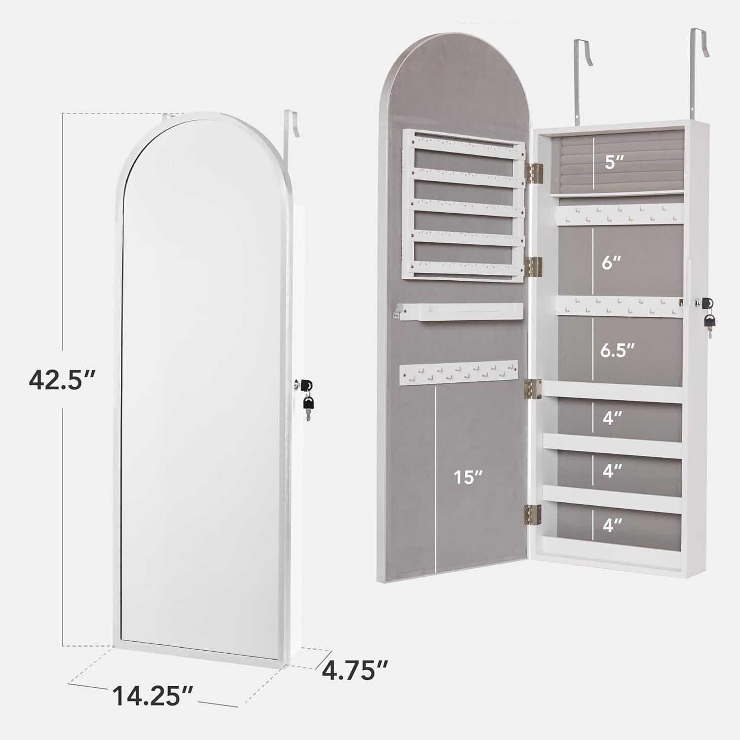 imageBest Choice Products Arch Mirror Jewelry Cabinet Jewelry Storage Organizer Armoire Lockable Wall or Door Mountable FullLength Mirror  SilverSilver