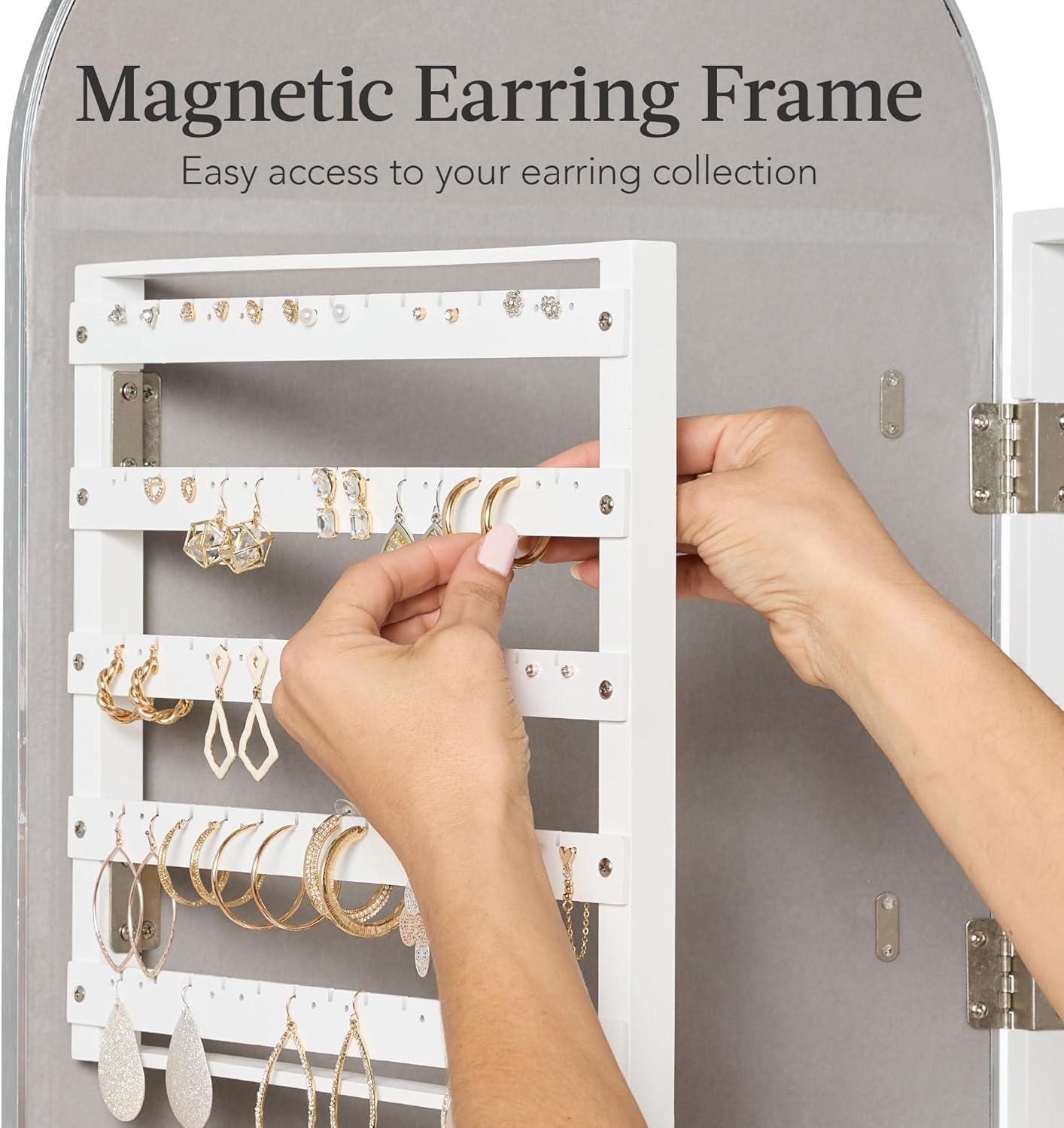 imageBest Choice Products Arch Mirror Jewelry Cabinet Jewelry Storage Organizer Armoire Lockable Wall or Door Mountable FullLength Mirror  SilverSilver