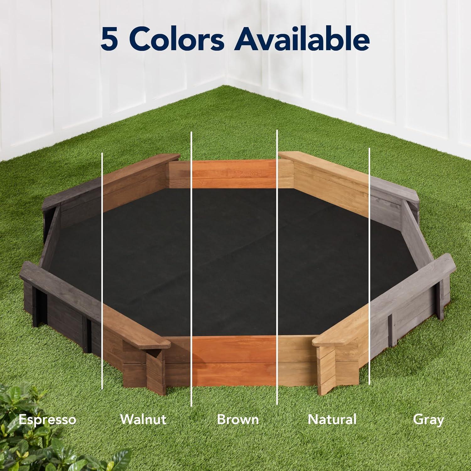 imageBest Choice Products Kids Large Octagonal Wooden Outdoor Sandbox with Cover w 4 Reinforced Benches 8 Seats XL Sandpit Bottom Liner  BrownGray
