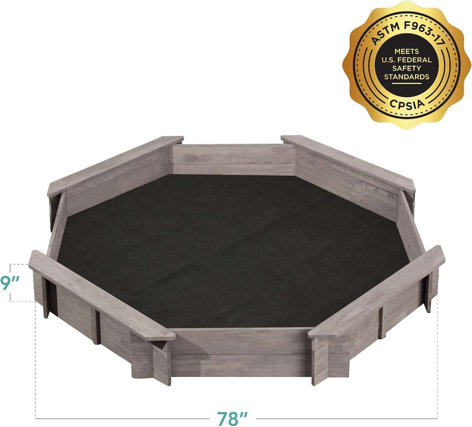 imageBest Choice Products Kids Large Octagonal Wooden Outdoor Sandbox with Cover w 4 Reinforced Benches 8 Seats XL Sandpit Bottom Liner  BrownGray