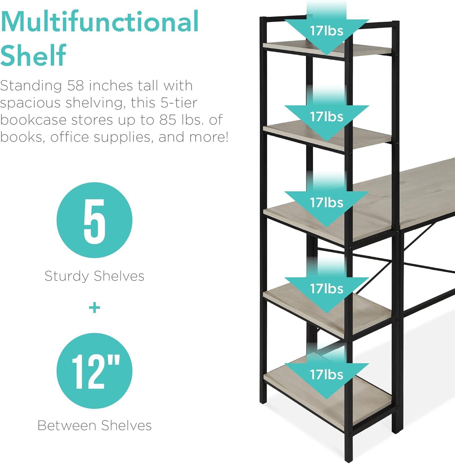 imageBest Choice Products LShaped Corner Computer Desk Large Study Workstation Furniture wMultifunctional 5Tier Open Storage Bookshelves Custom Setup for Home Office  GrayBlack