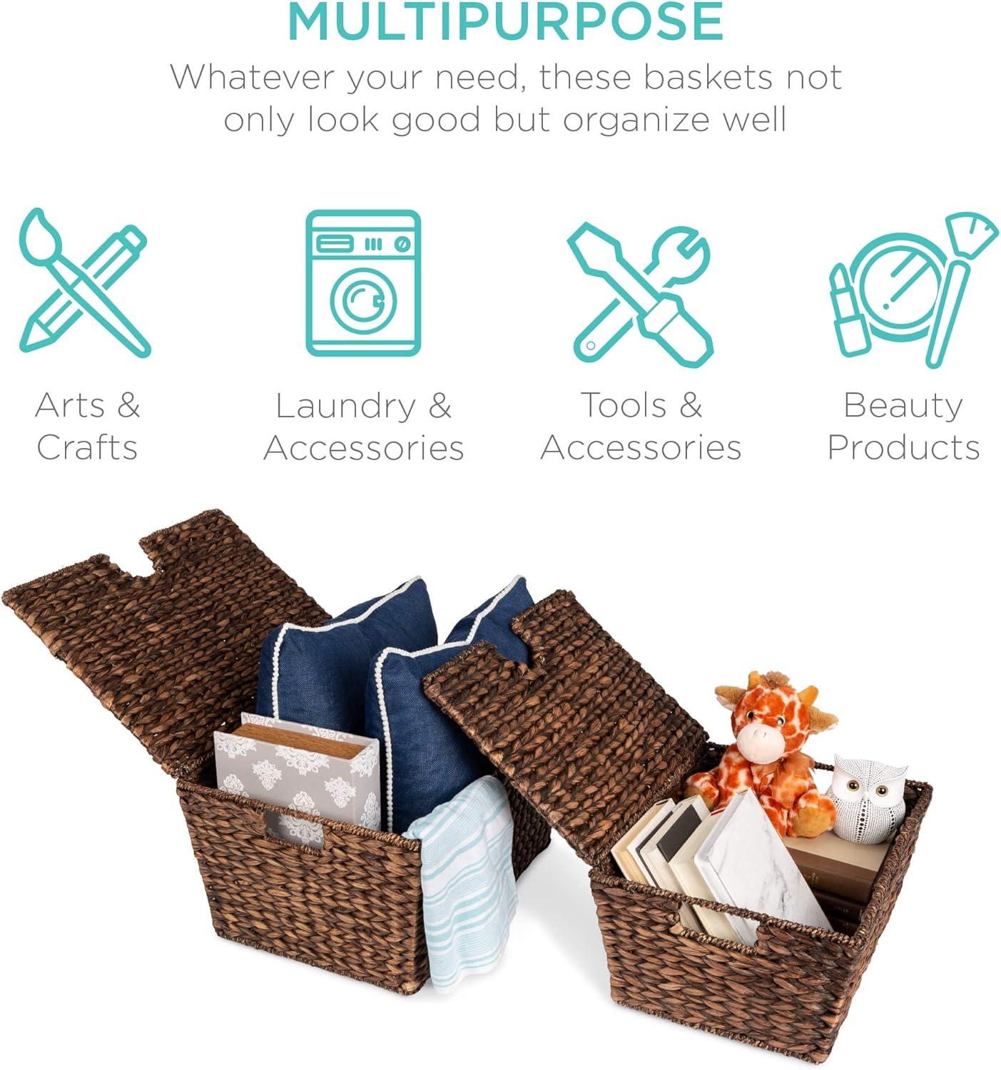 imageBest Choice Products Set of 2 XL Multipurpose Classic Water Hyacinth Chests Oversized Woven Tapered Storage Basket for Organization Laundry Decoration wAttached Lid Handle Holes