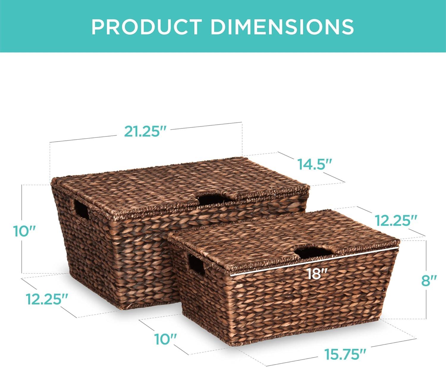 imageBest Choice Products Set of 2 XL Multipurpose Classic Water Hyacinth Chests Oversized Woven Tapered Storage Basket for Organization Laundry Decoration wAttached Lid Handle Holes