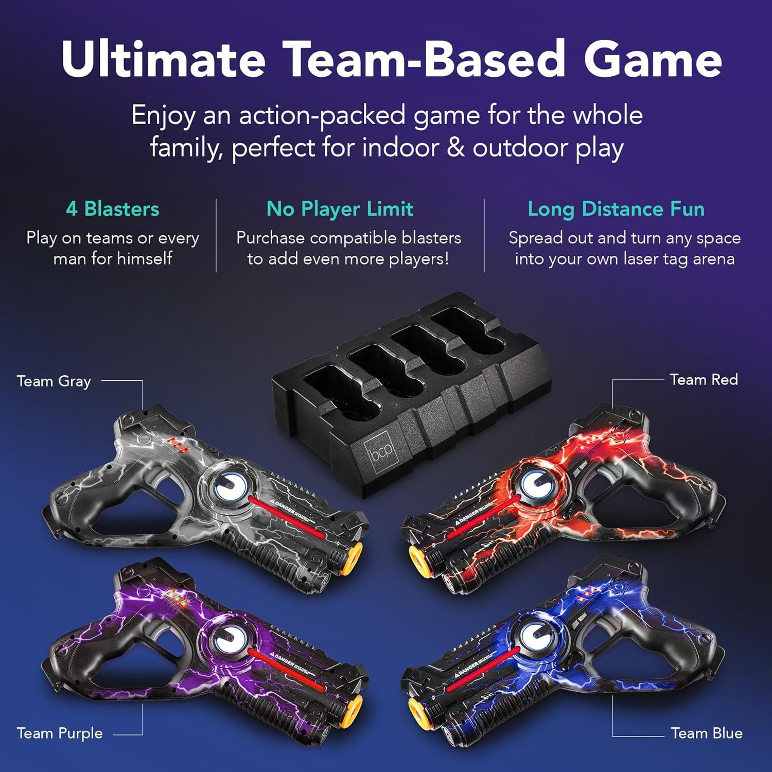 imageBest Choice Products Set of 4 Laser Tag Blasters Rechargeable Infrared Lazer Tag Set ampamp Docking Station No Vests Needed  RedYellowBlueGreenGray  Purple  Red   Blue