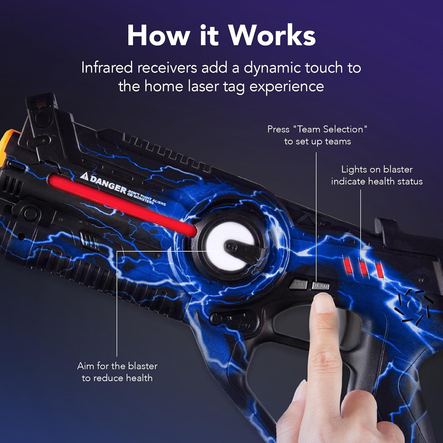 imageBest Choice Products Set of 4 Laser Tag Blasters Rechargeable Infrared Lazer Tag Set ampamp Docking Station No Vests Needed  RedYellowBlueGreenGray  Purple  Red   Blue