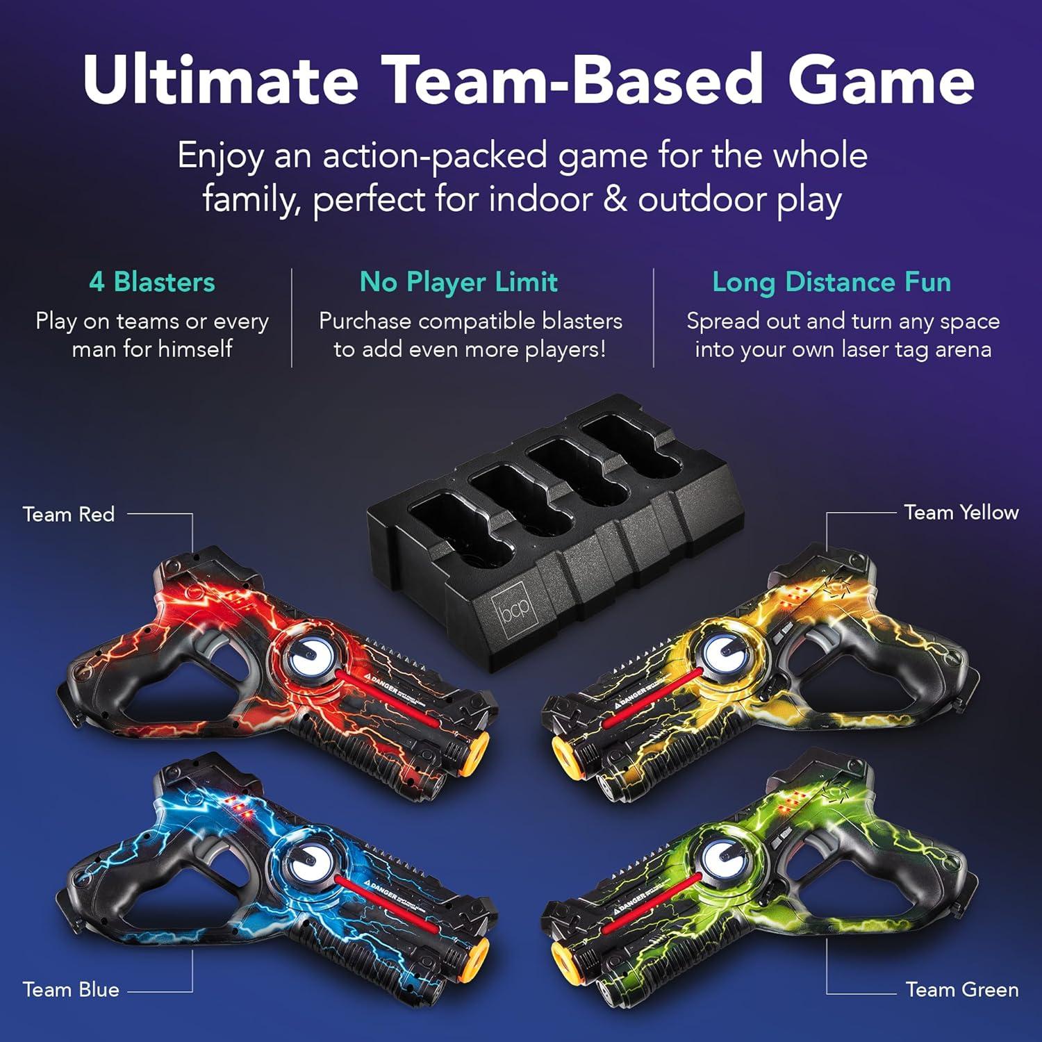 imageBest Choice Products Set of 4 Laser Tag Blasters Rechargeable Infrared Lazer Tag Set ampamp Docking Station No Vests Needed  RedYellowBlueGreenRed  Yellow  Blue  Green
