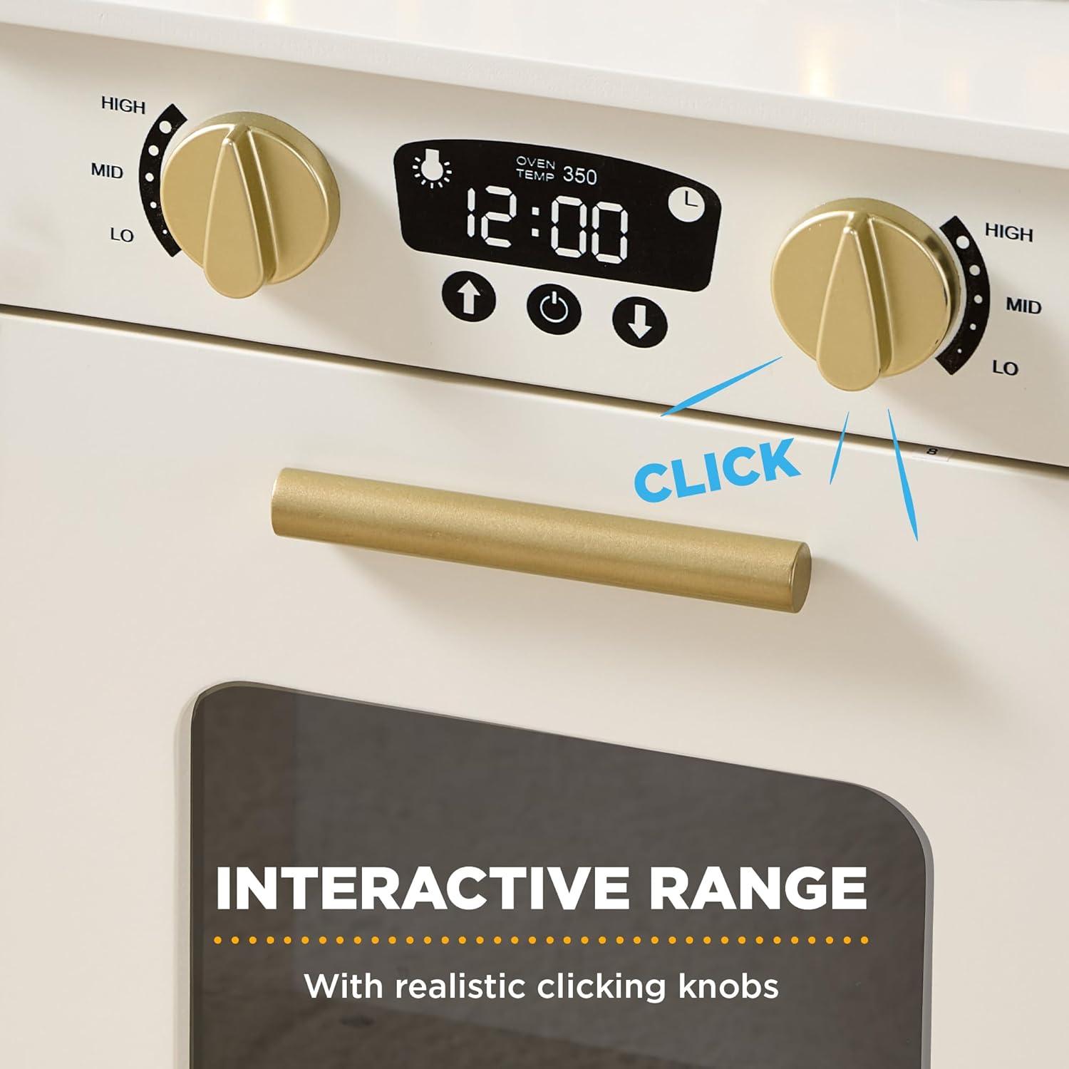 imageBest Choice Products Wooden Pretend Play Cottage Kitchen Kids Toy wStorage Scalloped Edge 5 Accessories Microwave Oven Clicking Knobs  SageCream