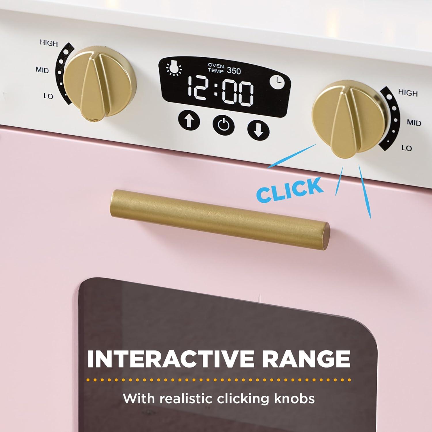 imageBest Choice Products Wooden Pretend Play Cottage Kitchen Kids Toy wStorage Scalloped Edge 5 Accessories Microwave Oven Clicking Knobs  SagePink