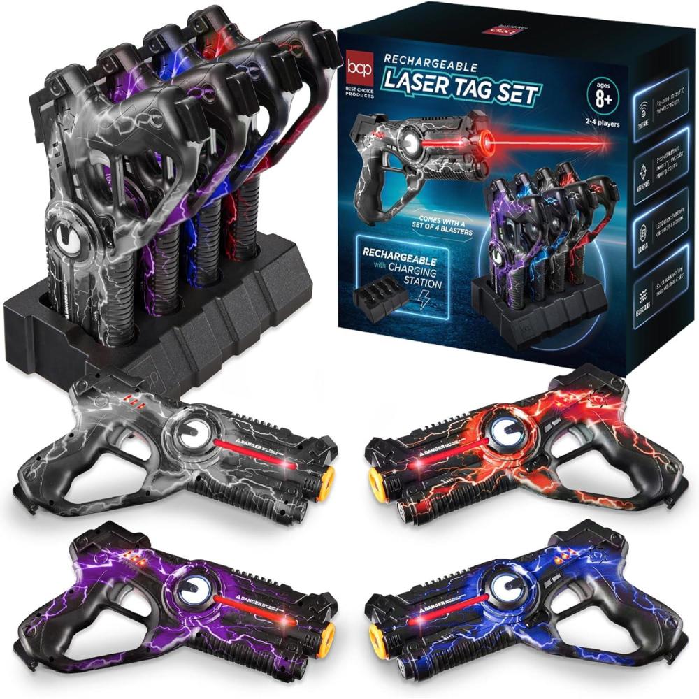 imageBest Choice Products Set of 4 Laser Tag Blasters Rechargeable Infrared Lazer Tag Set ampamp Docking Station No Vests Needed  RedYellowBlueGreenGray  Purple  Red   Blue