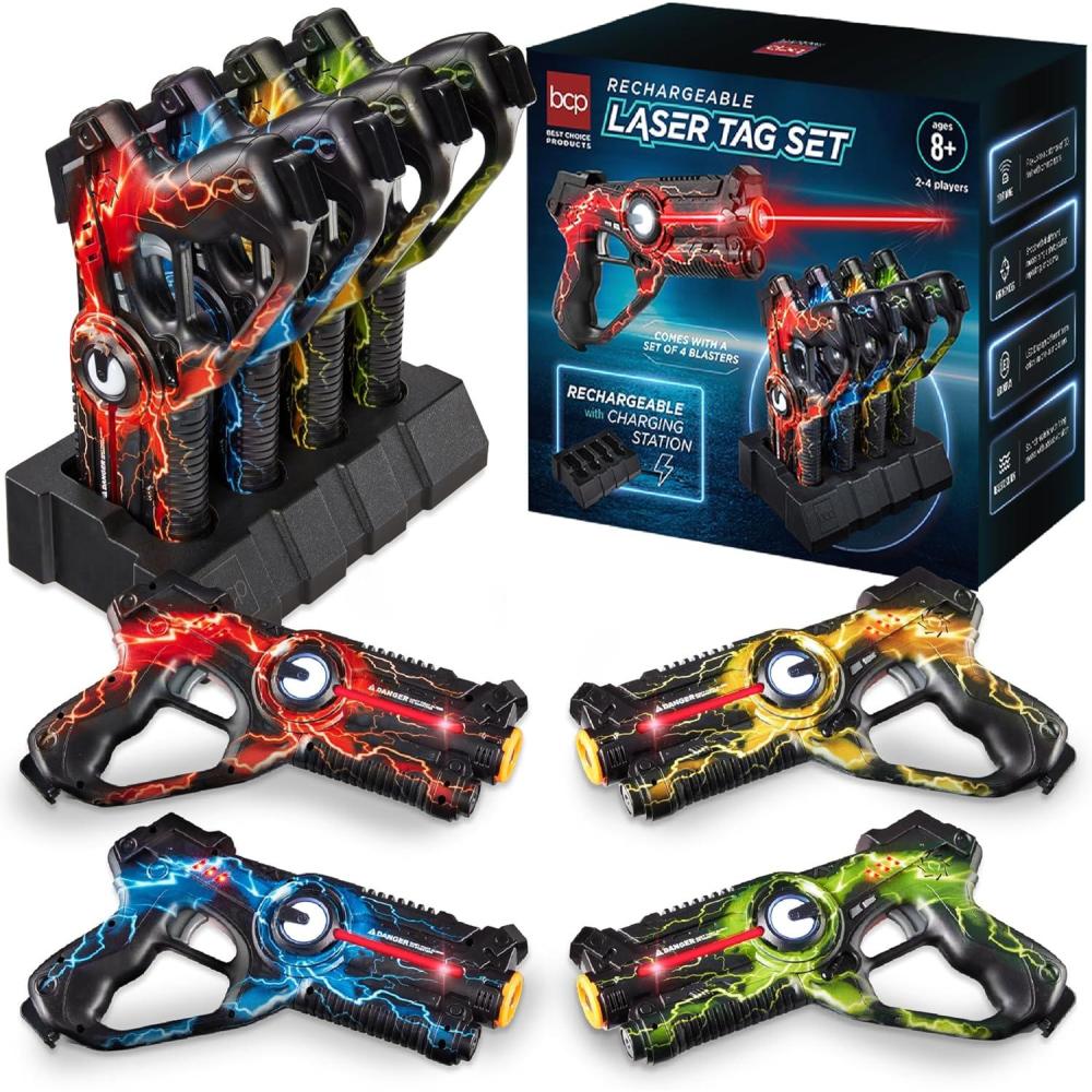 imageBest Choice Products Set of 4 Laser Tag Blasters Rechargeable Infrared Lazer Tag Set ampamp Docking Station No Vests Needed  RedYellowBlueGreenRed  Yellow  Blue  Green