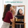 imageBest Choice Products 360 Swivel Mirrored Jewelry Cabinet Standing Armoire Makeup Storage Organizer wLEDlit Mirror 3 Shelves  WhiteWalnut