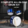 imageBest Choice Products 3Piece Beginner Drum Set for Kids Juniors wThrone Stool Cymbal Drum Sticks Bass Drum Pedal 2 Toms  BlueBlue
