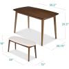 imageBest Choice Products 3Piece MidCentury Modern Wood Dining Kitchen Table ampamp Chair Set w 2 Upholstered Bench Seats  WalnutCreamWalnutCream